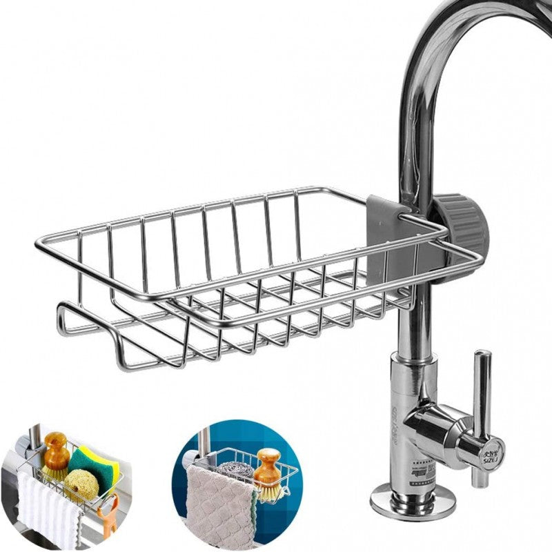 Stainless Steel Faucet Storage Rack, Sponge Holder, Adhesive Sink Caddy Organizer